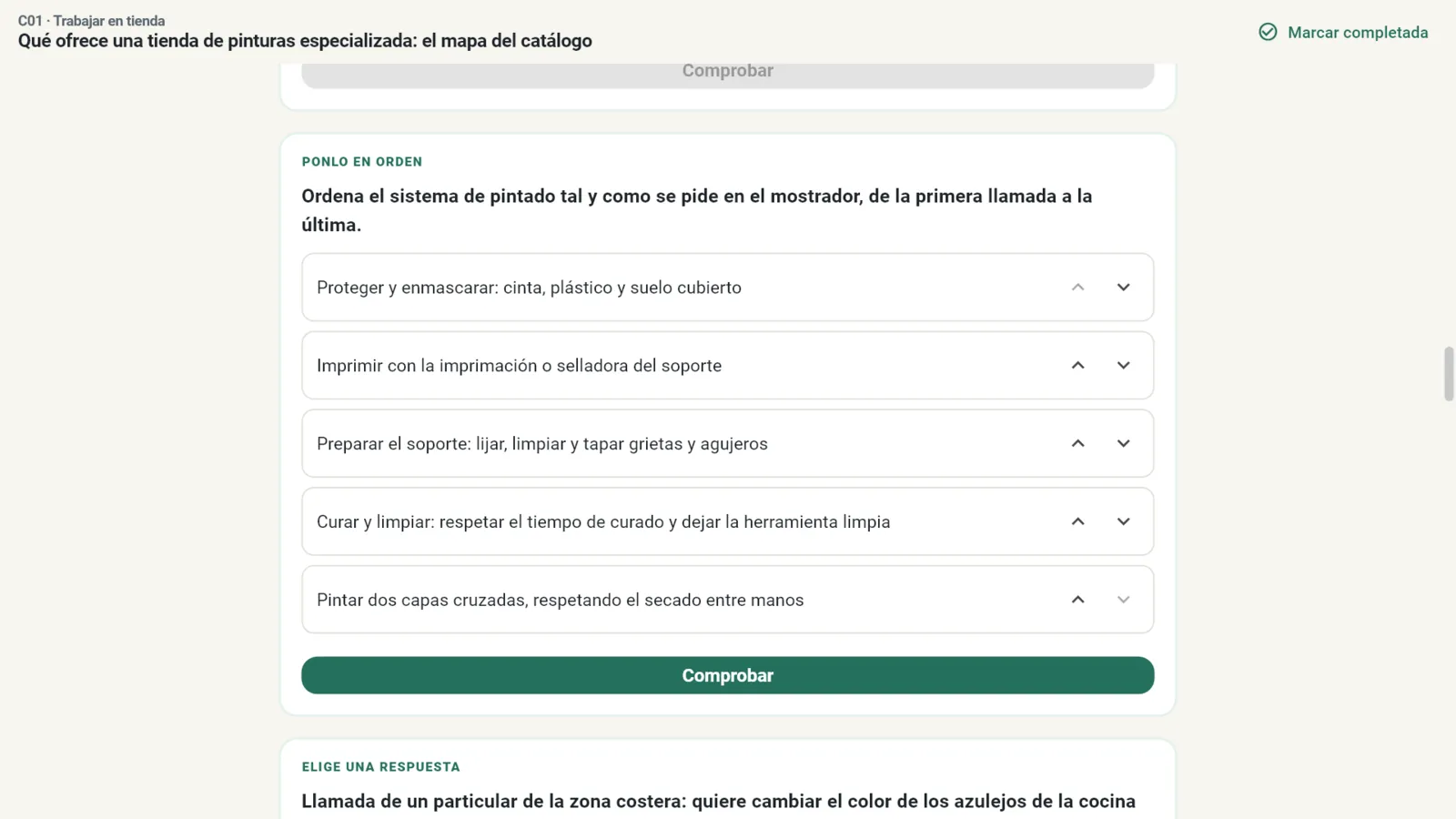 Una actividad de opción múltiple, con su corrección.