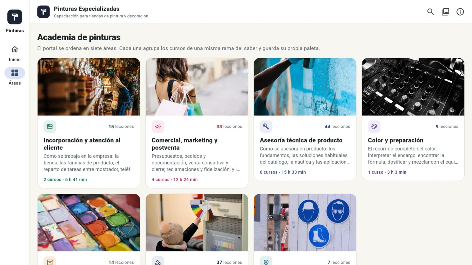 Las siete áreas: del mostrador y la atención al color, el almacén y la dirección de la tienda.